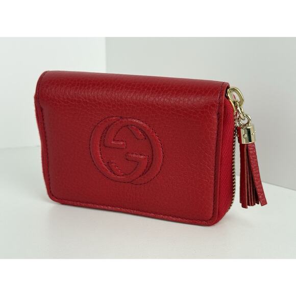 Gucci Handbags - Gucci Interlocking GG Red Leather Soho Tassel Compact Wallet